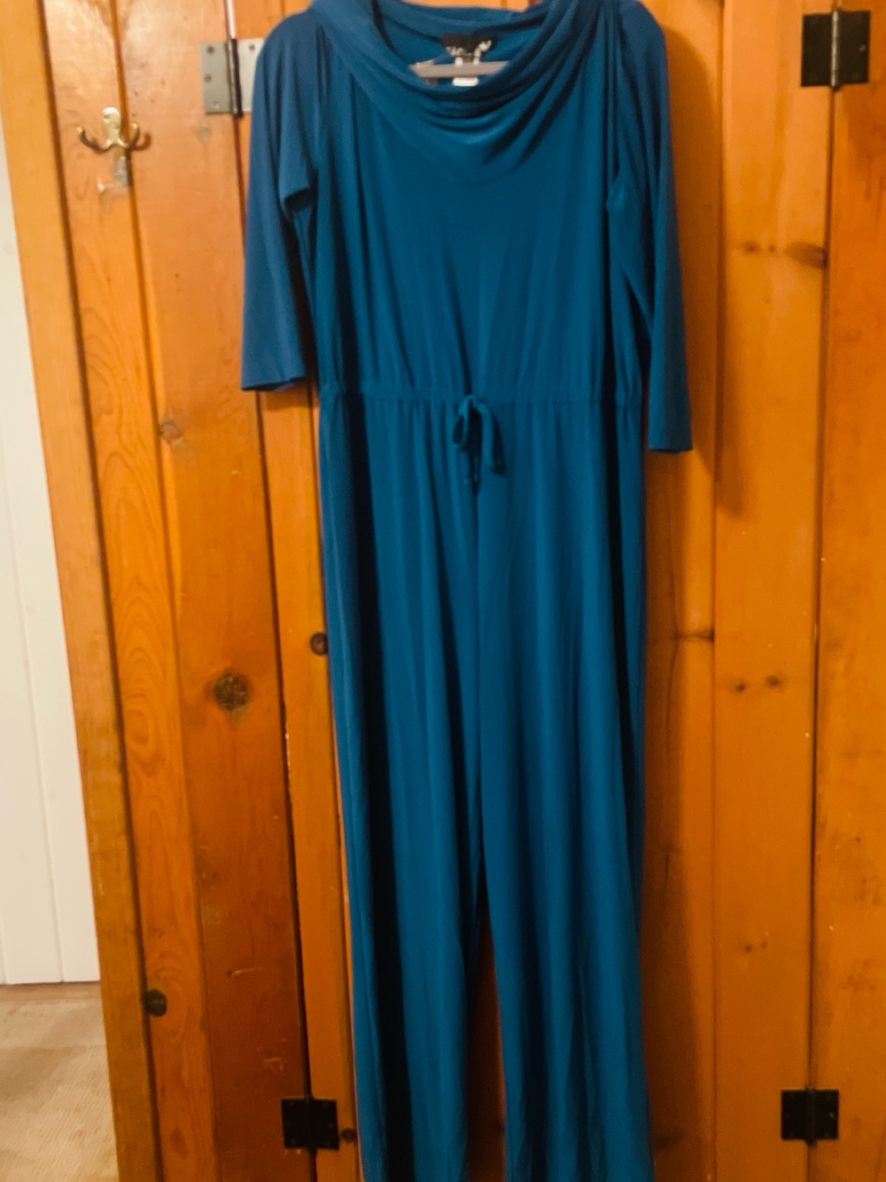 CSC Studio Dark Teal Cowl Neck Wide Leg Stretch Jumpsuit USA L NWT